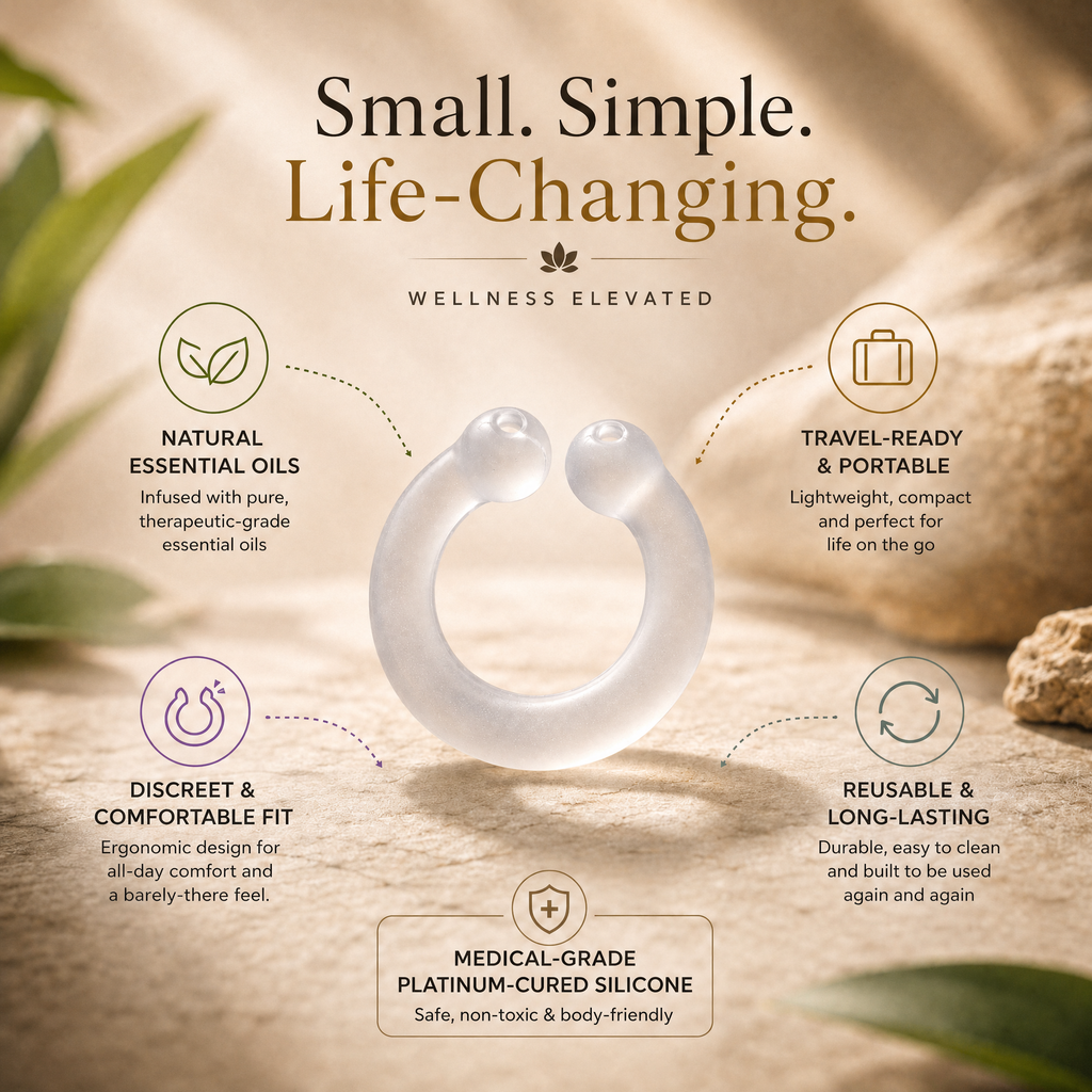 Auralis nasal diffuser ring benefits: natural essential oils, discreet fit, medical-grade silicone, reusable, travel-ready